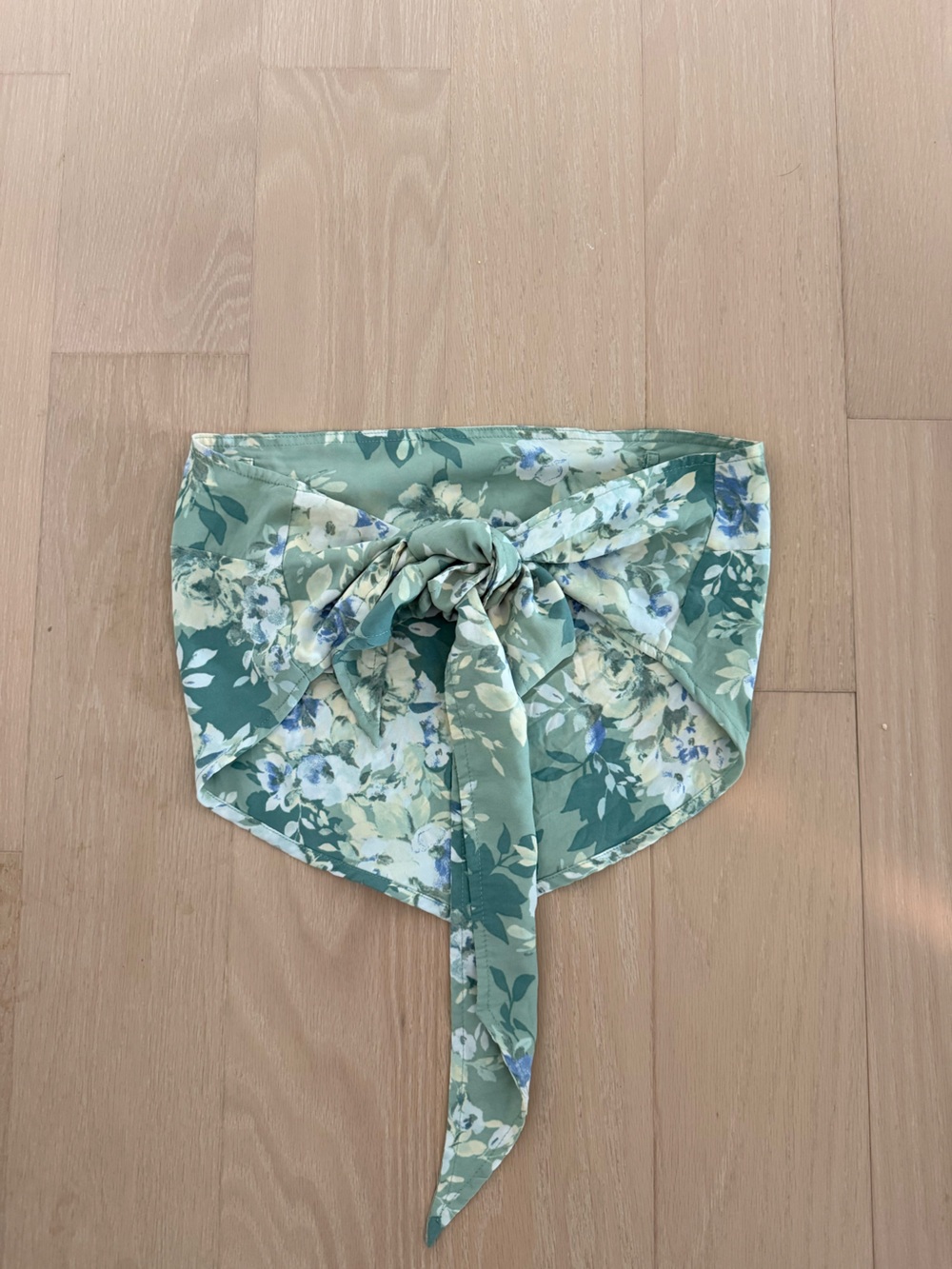 Floral Green & Blue Wrap Top